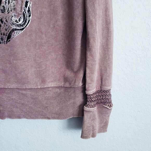 Affliction Washed Brown Distressed Skull Sweatshirt - Picture 2 of 8